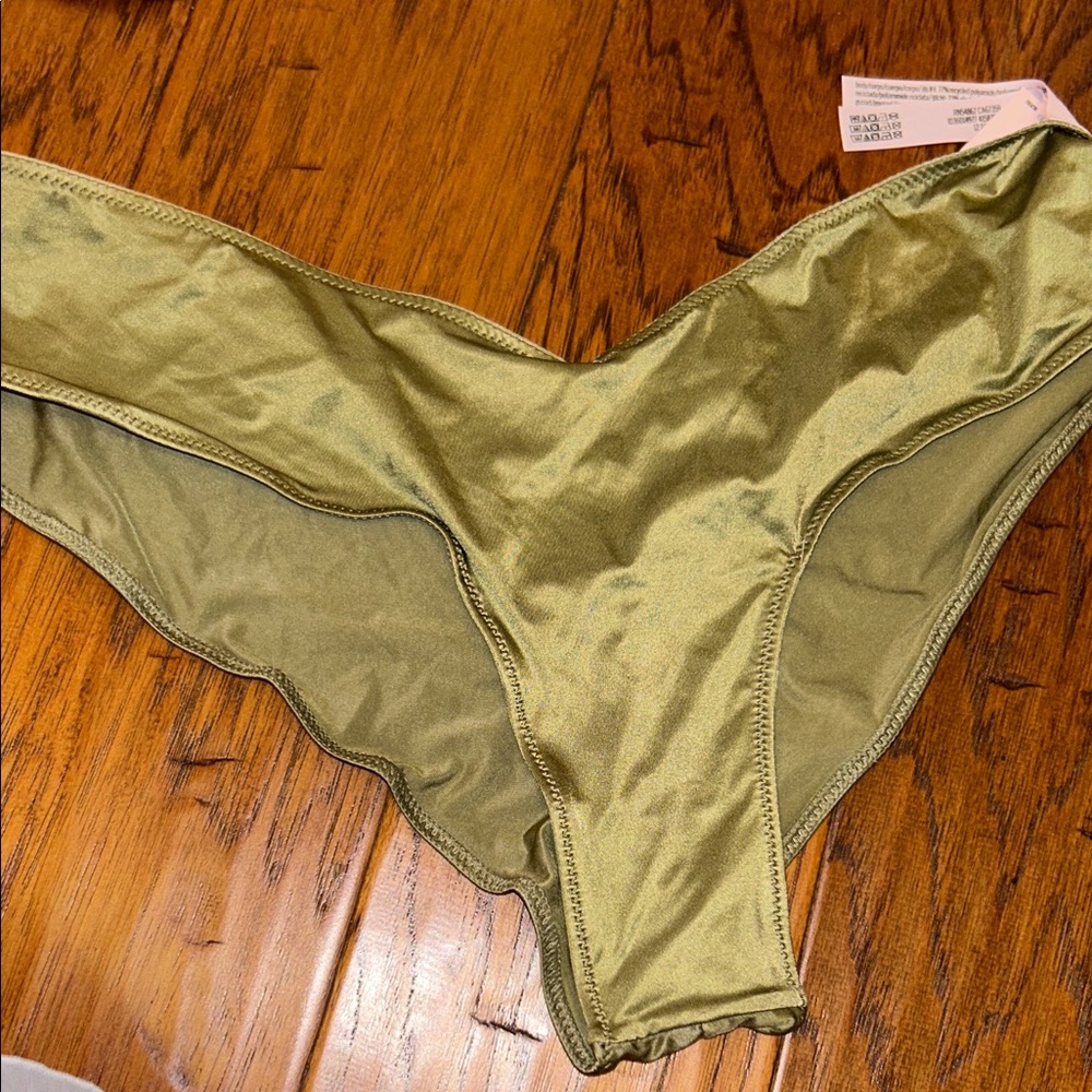 Victoria's Secret Brizilian olive green smooth satin high leg cheeky panty